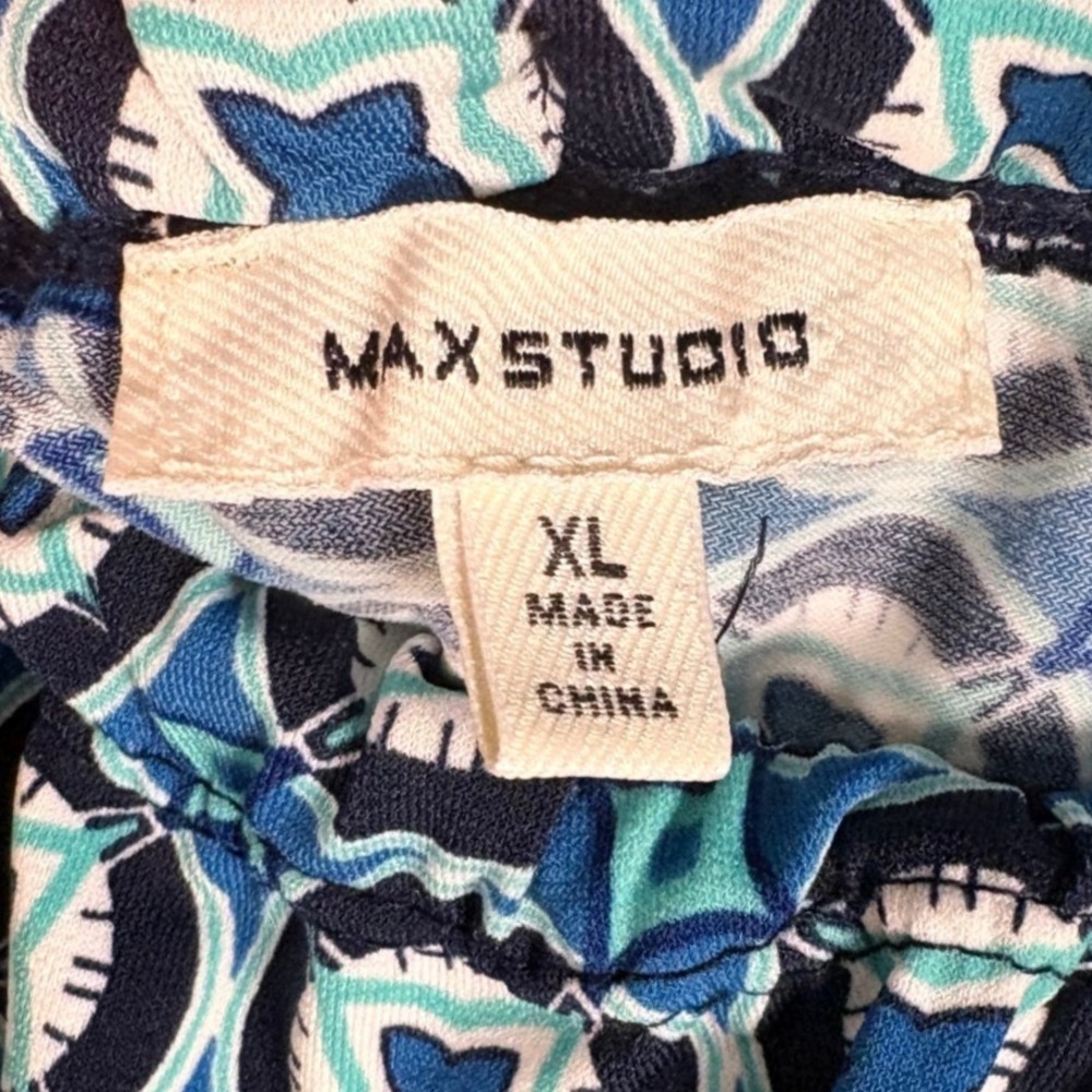 Max Studio Dress Womens XL Blue Geometric Empire Waist Excellent - Picture 3 of 10